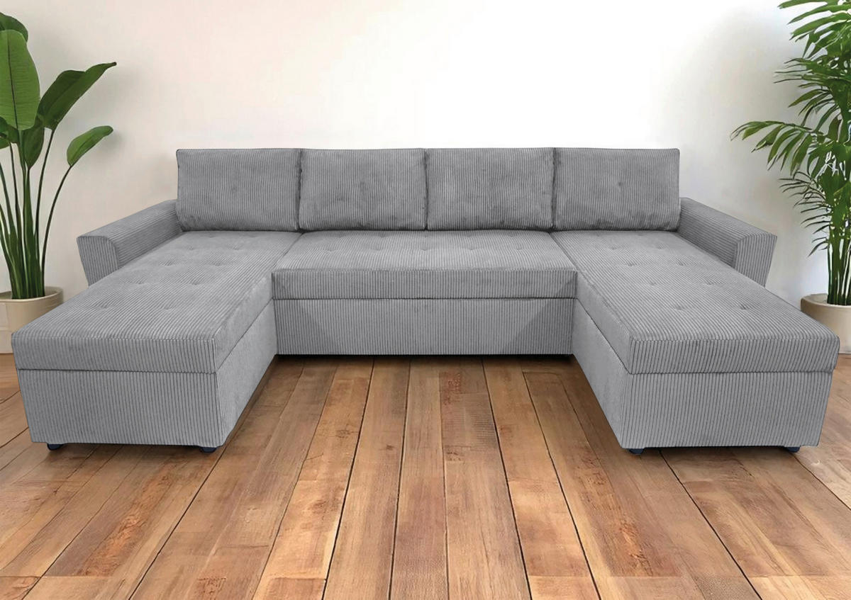 WOHNLANDSCHAFT TERMOLI Hellgrau Cord  - Hellgrau/Schwarz, Design, Kunststoff/Textil (155/296/155cm) - MID.YOU