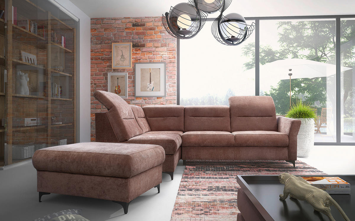 Ecksofa inkl. Funktionen Terracotta Webstoff  - Terracotta/Schwarz, KONVENTIONELL, Textil/Metall (177/272cm) - Stylife