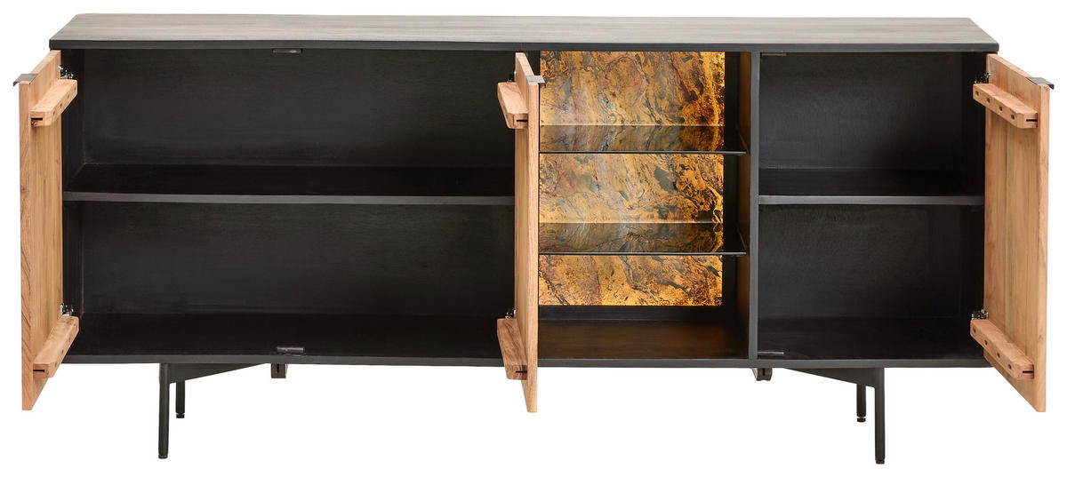 SIDEBOARD  in 175/77/40 cm  - Schwarz/Akaziefarben, KONVENTIONELL, Glas/Holz (175/77/40cm) - Livetastic