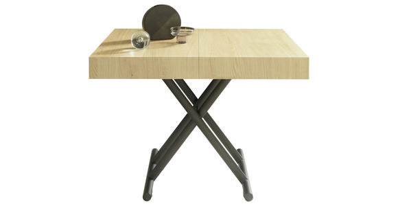 COUCHTISCH/ESSTISCH Eiche furniert, teilmassiv 120-220/80/28-88 cm rechteckig Schwarz, Eichefarben - Eichefarben/Schwarz, Design, Holz/Metall (120-220/80/28-88cm) - Dieter Knoll