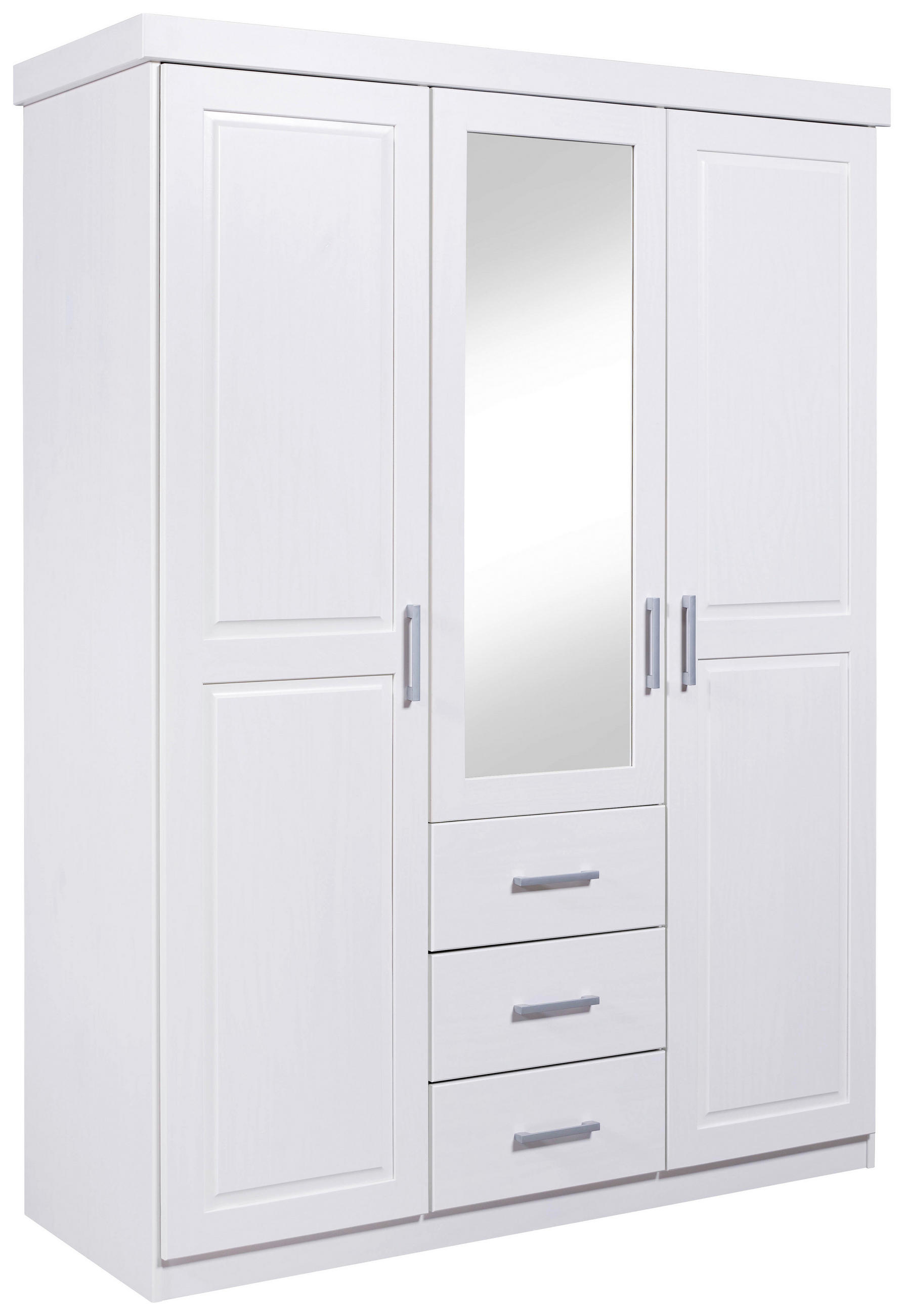 KLEIDERSCHRANK 140/190/55 cm,  in Weiß, 3 Tür(en)  - Silberfarben/Weiß, LIFESTYLE, Holz/Kunststoff (140/190/55cm) - MID.YOU