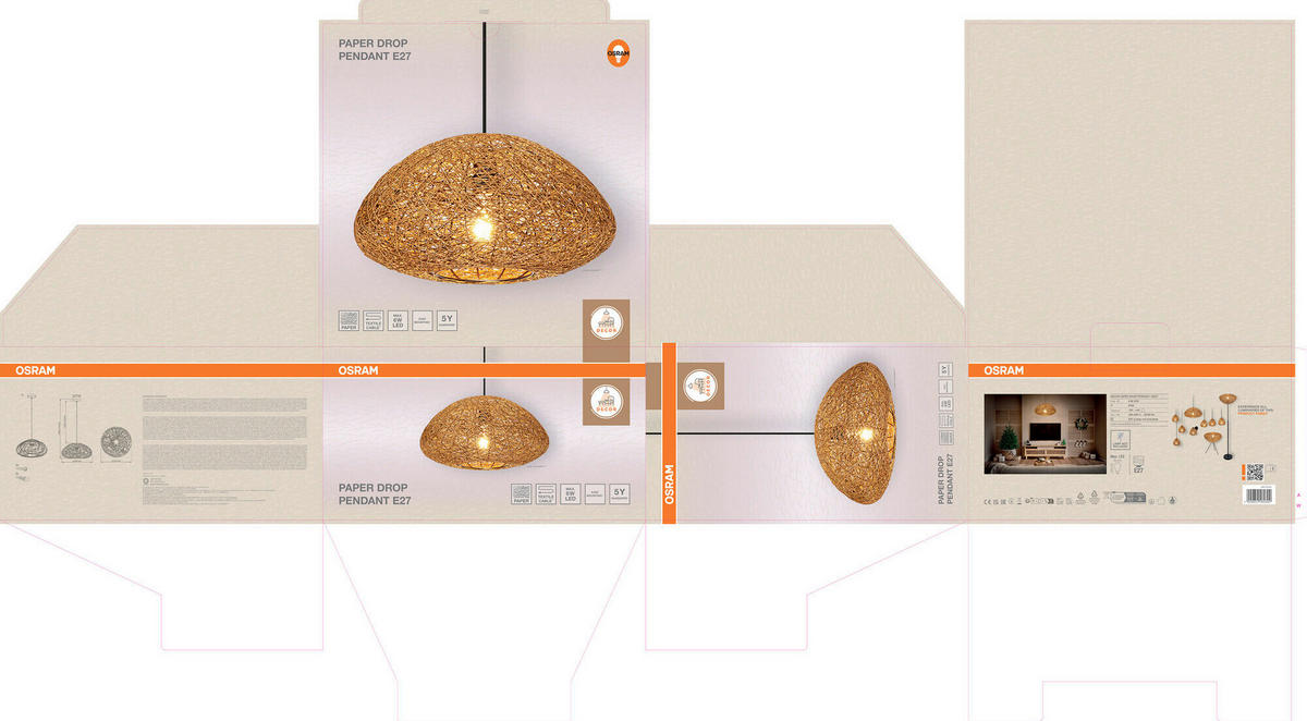 HÄNGELEUCHTE 39.5/150 cm   - Beige, Basics, Papier/Metall (39.5/150cm) - Osram