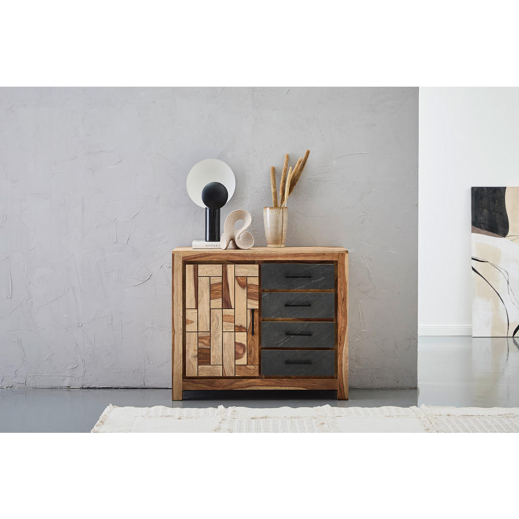Thumbnail - Livetastic Sideboard Tunis, Natur, Metall, Sheesham,Mangoholz, massiv, Holz, 1 Fächer, 4 Schubladen, 100x85x40 cm, handg...