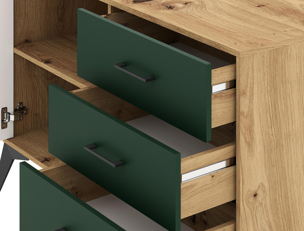 SIDEBOARD  in 164,5/78,4/42 cm  - Dunkelgrün/Schwarz, Design, Holzwerkstoff/Metall (164,5/78,4/42cm) - Boxxx