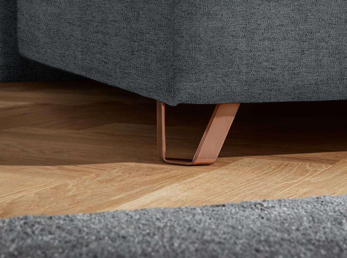 BOXSPRINGBETT 200/200 cm  in Dunkelgrau  - Dunkelgrau/Kupferfarben, Konventionell, Textil/Metall (200/200cm) - Ambiente
