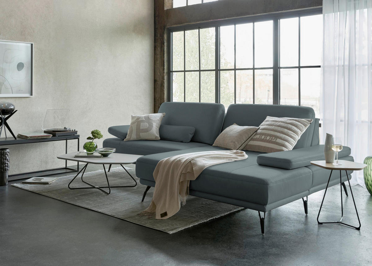 ECKSOFA Echtleder Grau  - Schwarz/Grau, Konventionell, Leder/Metall (301/180cm) - Joop!