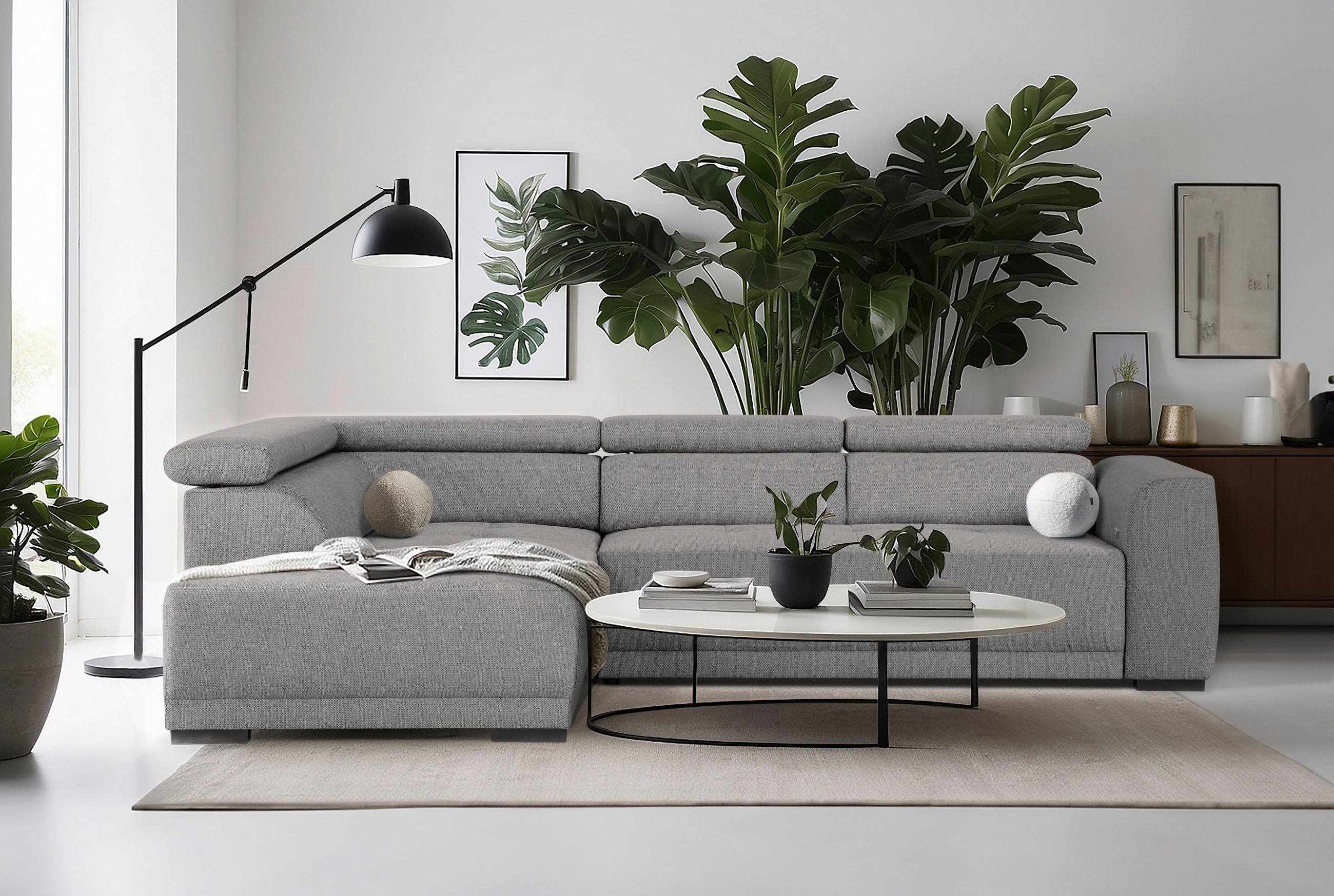 ECKSOFA in Struktur Dunkelgrau  - Dunkelgrau/Schwarz, Design, Kunststoff/Textil (205/284cm) - MID.YOU