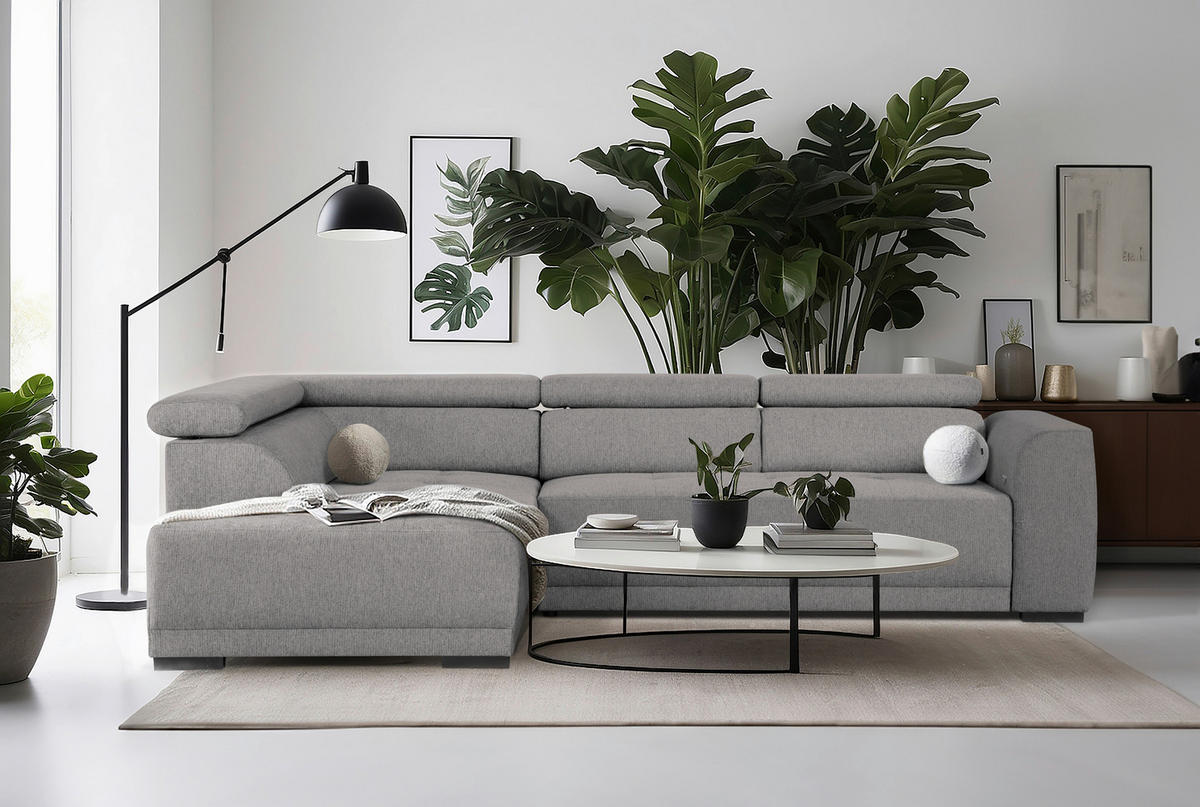 ECKSOFA in Struktur Dunkelgrau  - Dunkelgrau/Schwarz, Design, Kunststoff/Textil (205/284cm) - MID.YOU