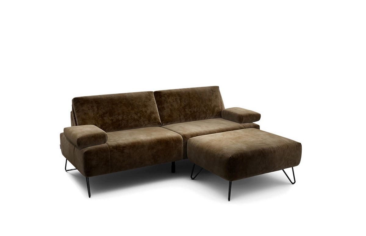 2,5-SITZER Samt Braun  - Schwarz/Braun, Design, Textil/Metall (204-234/85/86-94cm) - SENSOO