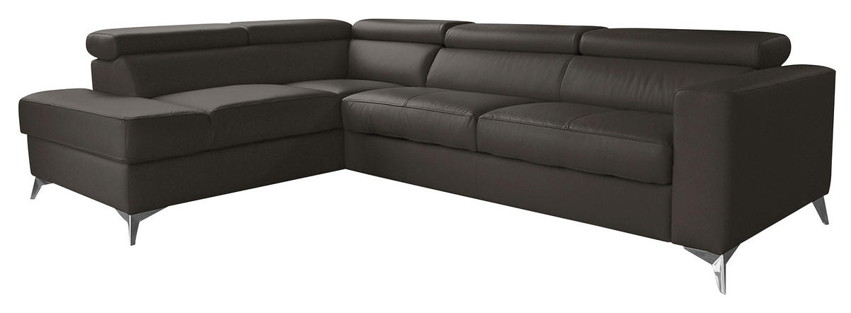 ECKSOFA in Lederlook Echtleder Dunkelbraun  - Chromfarben/Dunkelbraun, Design, Leder/Textil (208/286cm) - Livetastic