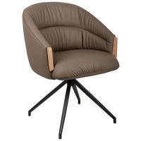 ARMLEHNSTUHL  Sitzfläche 360° drehbar, automatische Rückholfunktion  Echtleder  - Schwarz/Braun, Design, Leder/Holz (61/84/62cm) - Valnatura