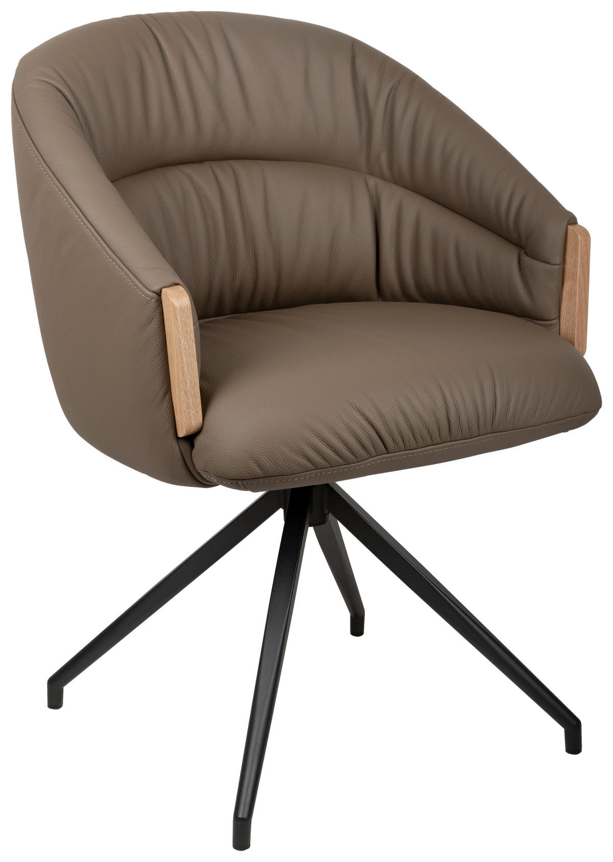 ARMLEHNSTUHL  Sitzfläche 360° drehbar, automatische Rückholfunktion  Echtleder  - Schwarz/Braun, Design, Leder/Holz (61/84/62cm) - Valnatura