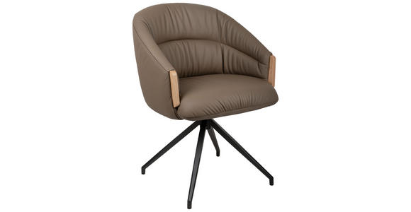 ARMLEHNSTUHL  Sitzfläche 360° drehbar, automatische Rückholfunktion  Echtleder  - Schwarz/Braun, Design, Leder/Holz (61/84/62cm) - Valnatura