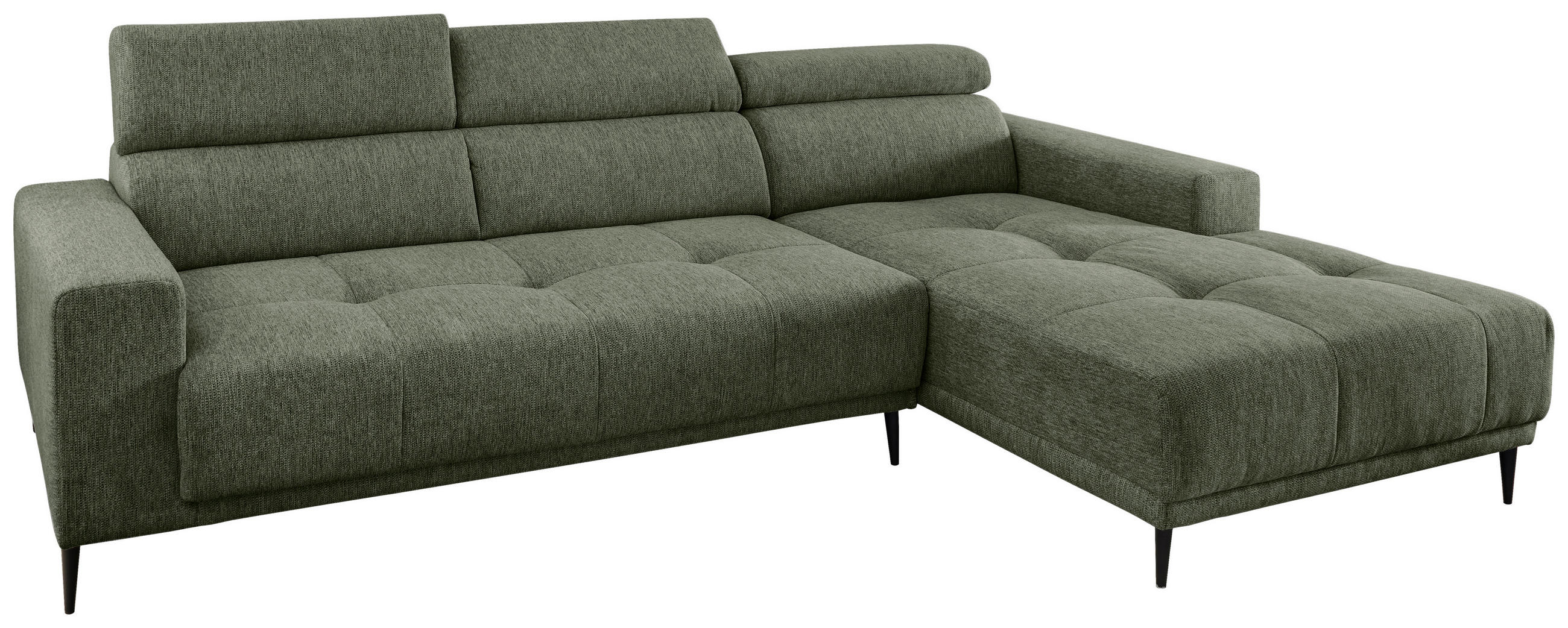 ECKSOFA Dunkelgrün Chenille  - Dunkelgrün/Schwarz, KONVENTIONELL, Textil/Metall (276/188cm) - Livetastic