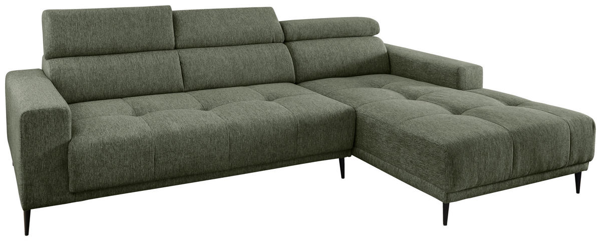 ECKSOFA Dunkelgrün Chenille  - Dunkelgrün/Schwarz, KONVENTIONELL, Textil/Metall (276/188cm) - Livetastic