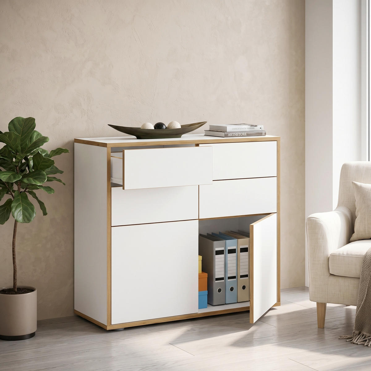 KOMMODE Salia, 100/74/33 cm, 4 Schublade(n)  - Honigeiche/Schwarz, Design, Holzwerkstoff/Kunststoff (100/74/33cm) - MID.YOU