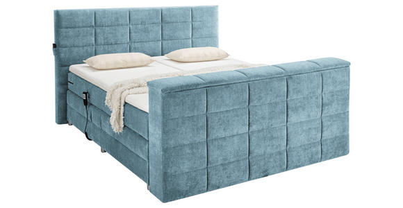 BOXSPRINGBETT 180/200 cm,  in Blau, Matratze, Topper, motorische Verstellbarkeit, Fernbedienung, unterschiedliche Matratzenhärtegrade je Bettseite, Wendematratze mit unterschiedlichen Härtegraden, H2 + H3 = mittel + fest  - Blau, KONVENTIONELL, Textil (18