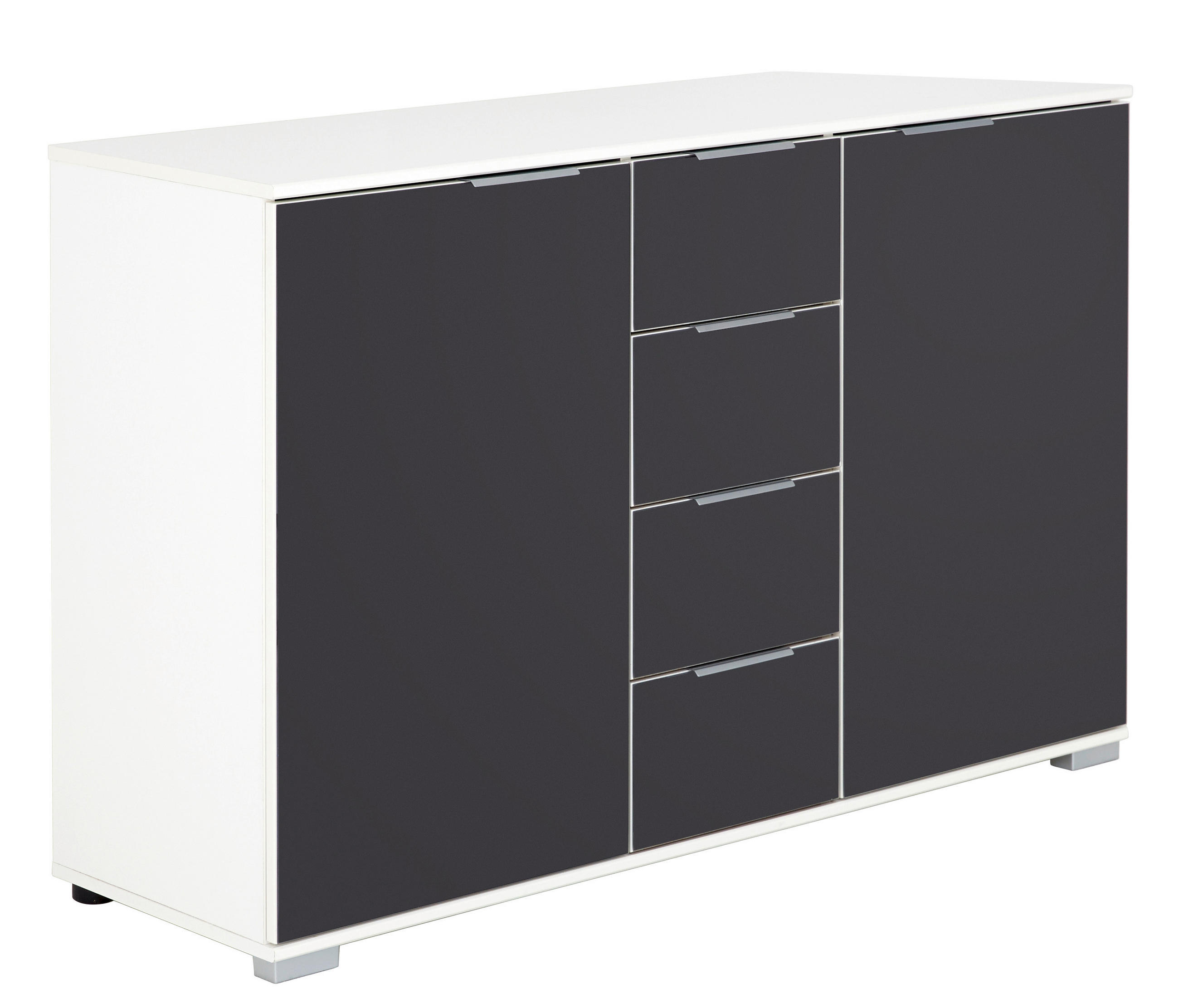 KOMMODE , 130/83/41 cm, 4 Schublade(n)  - Alufarben/Grau, Design, Glas/Holzwerkstoff (130/83/41cm) - Livetastic