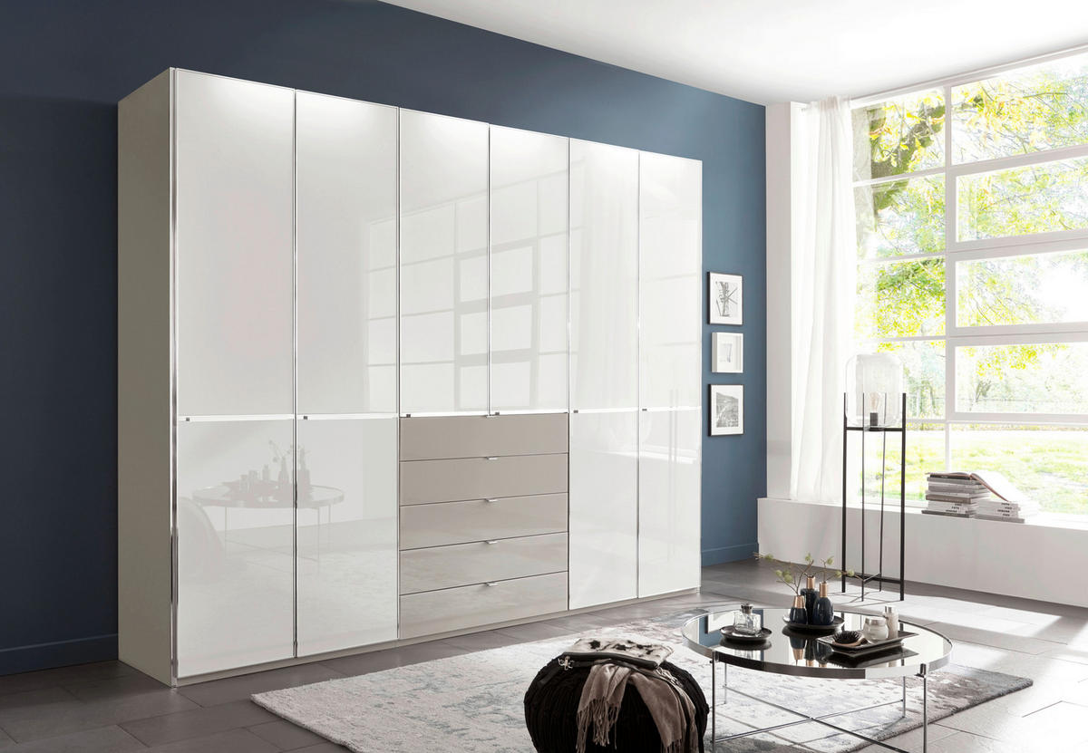 KLEIDERSCHRANK in Grau, Weiss  - Chromfarben/Weiss, Design, Glas/Holzwerkstoff (300/236/58cm) - Novel
