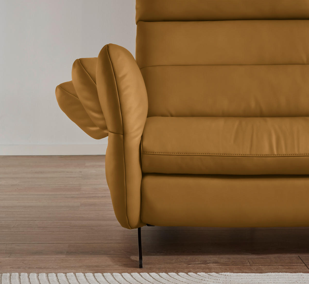 ECKSOFA in Echtleder Currygelb  - Currygelb/Schwarz, Design, Leder/Metall (300/157cm) - Dieter Knoll