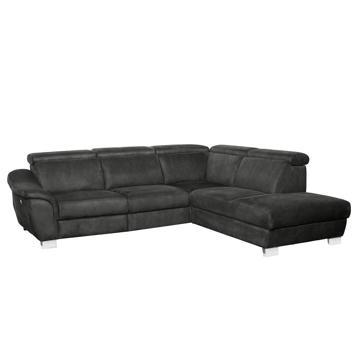 ECKSOFA Anthrazit Mikrofaser Rücken echt, Relaxfunktion, Kopfteilverstellung  - Chromfarben/Anthrazit, Design, Textil/Metall (276/238cm) - Livetastic
