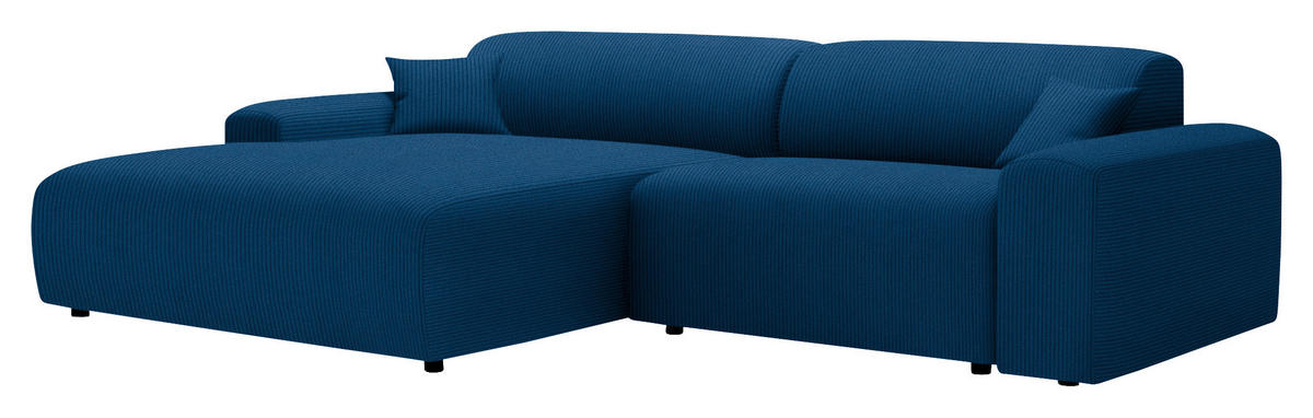 ECKSOFA Blau Velours, Feincord  - Blau/Schwarz, Design, Kunststoff/Textil (178/292cm) - home24