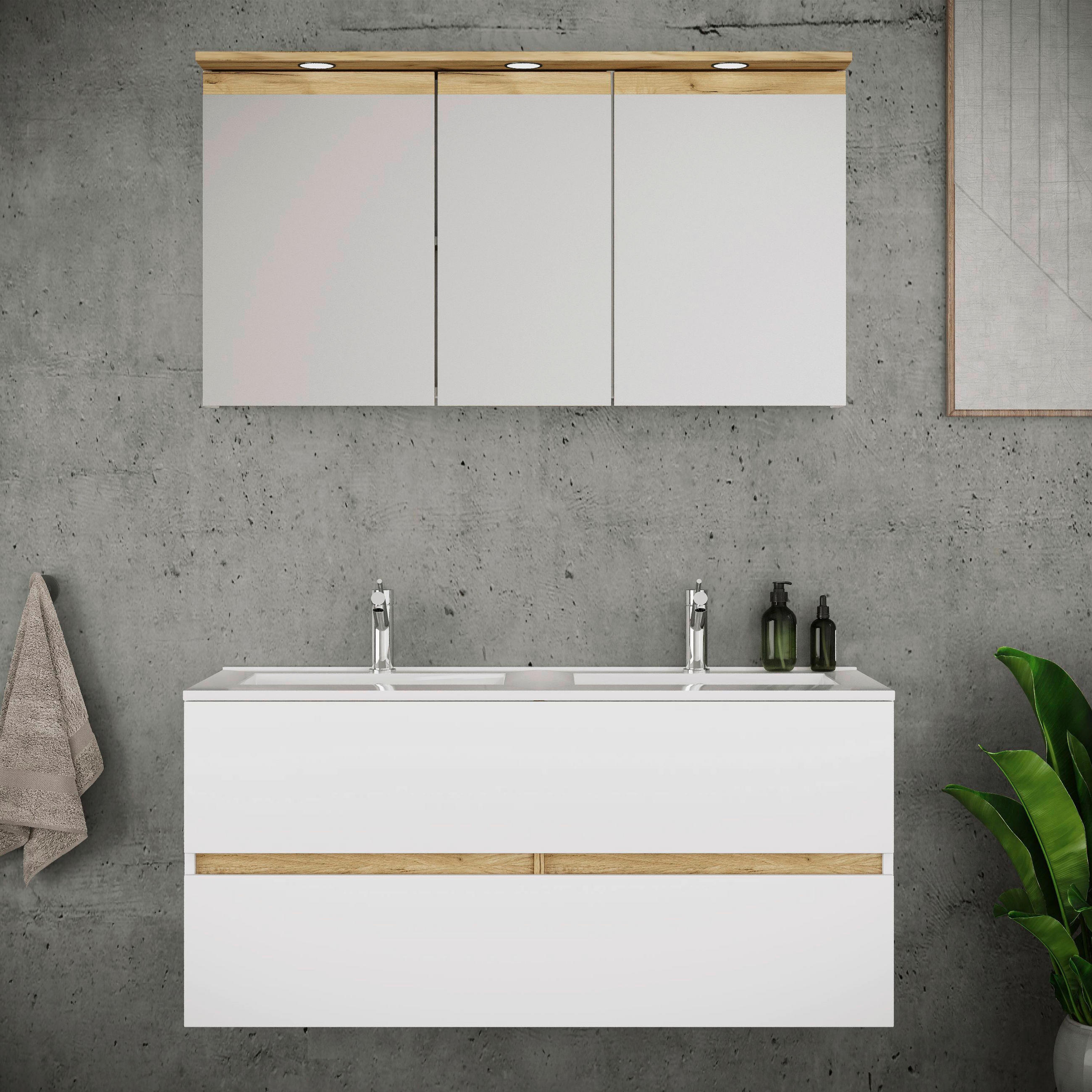 BADEZIMMER 3-teilig  in 112 cm  - Honigeiche/Weiß, Trend, Keramik/Holzwerkstoff (112cm) - MID.YOU