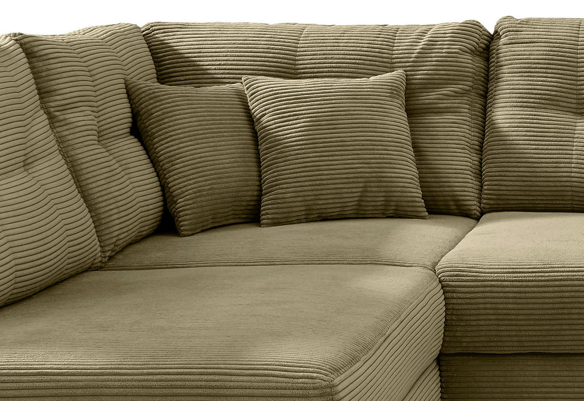 WOHNLANDSCHAFT Olivgrün Cord  - Naturfarben/Olivgrün, MODERN, Holz/Textil (206/338-352/176cm) - Livetastic