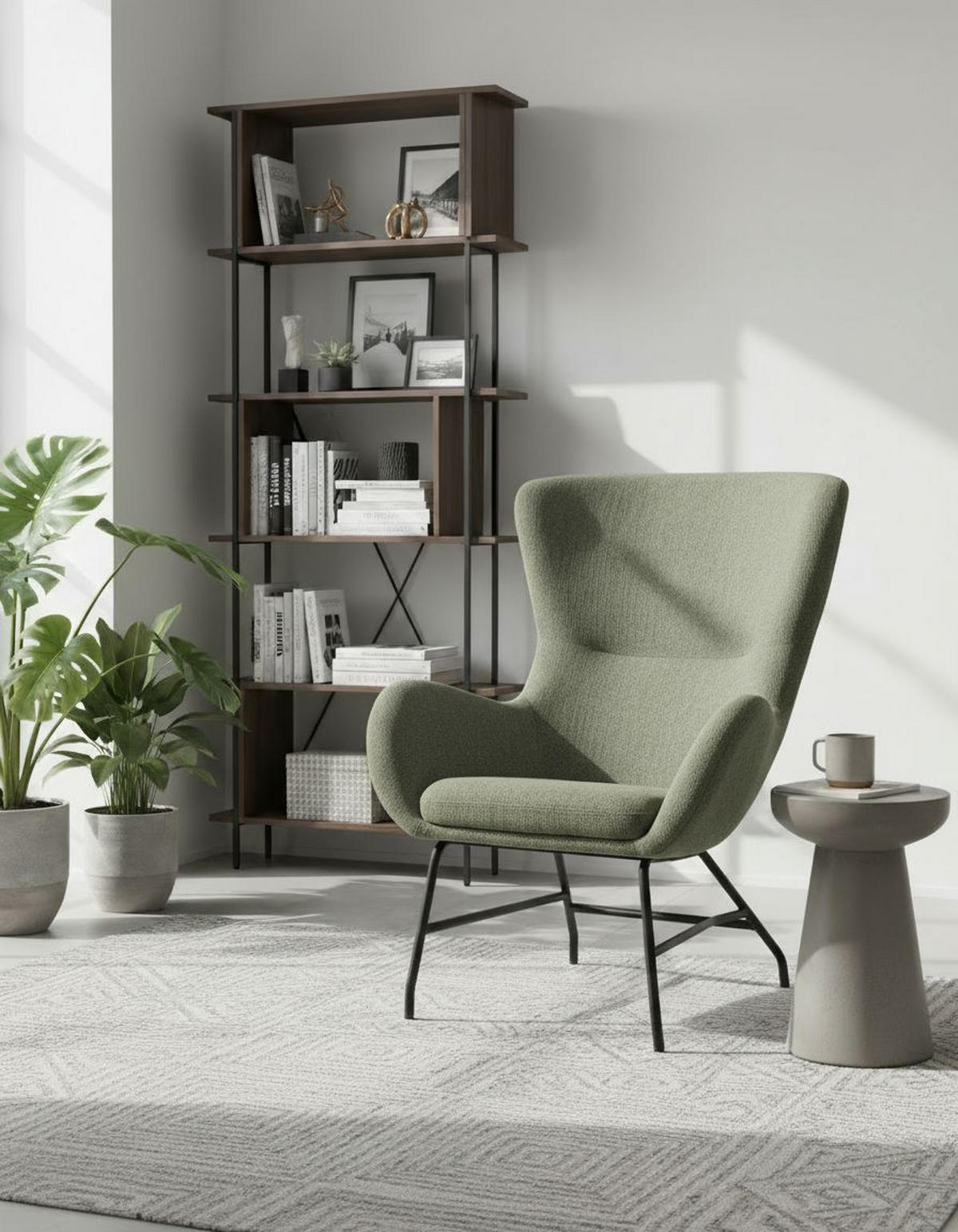 SESSEL in Bouclé Grün  - Schwarz/Grün, MODERN, Textil/Metall (77/106.5/84cm) - Livetastic