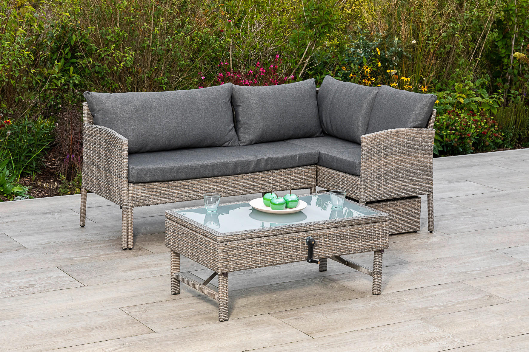 LOUNGEGARNITUR 190/113 cm Stahl  - Beige, MODERN, Glas/Kunststoff (190/113cm) - Gardenson