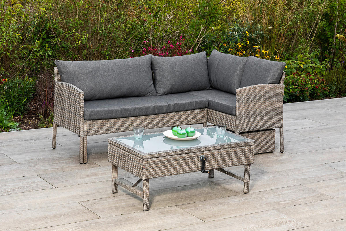 LOUNGEGARNITUR  190/113 cm  Stahl  - Beige, MODERN, Glas/Kunststoff (190/113cm) - Gardenson