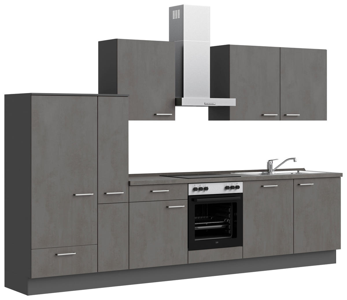 KÜCHENBLOCK Riva 330 cm  in Schieferfarben  - Schieferfarben/Edelstahlfarben, MODERN, Holzwerkstoff/Metall (330cm) - Nobilia