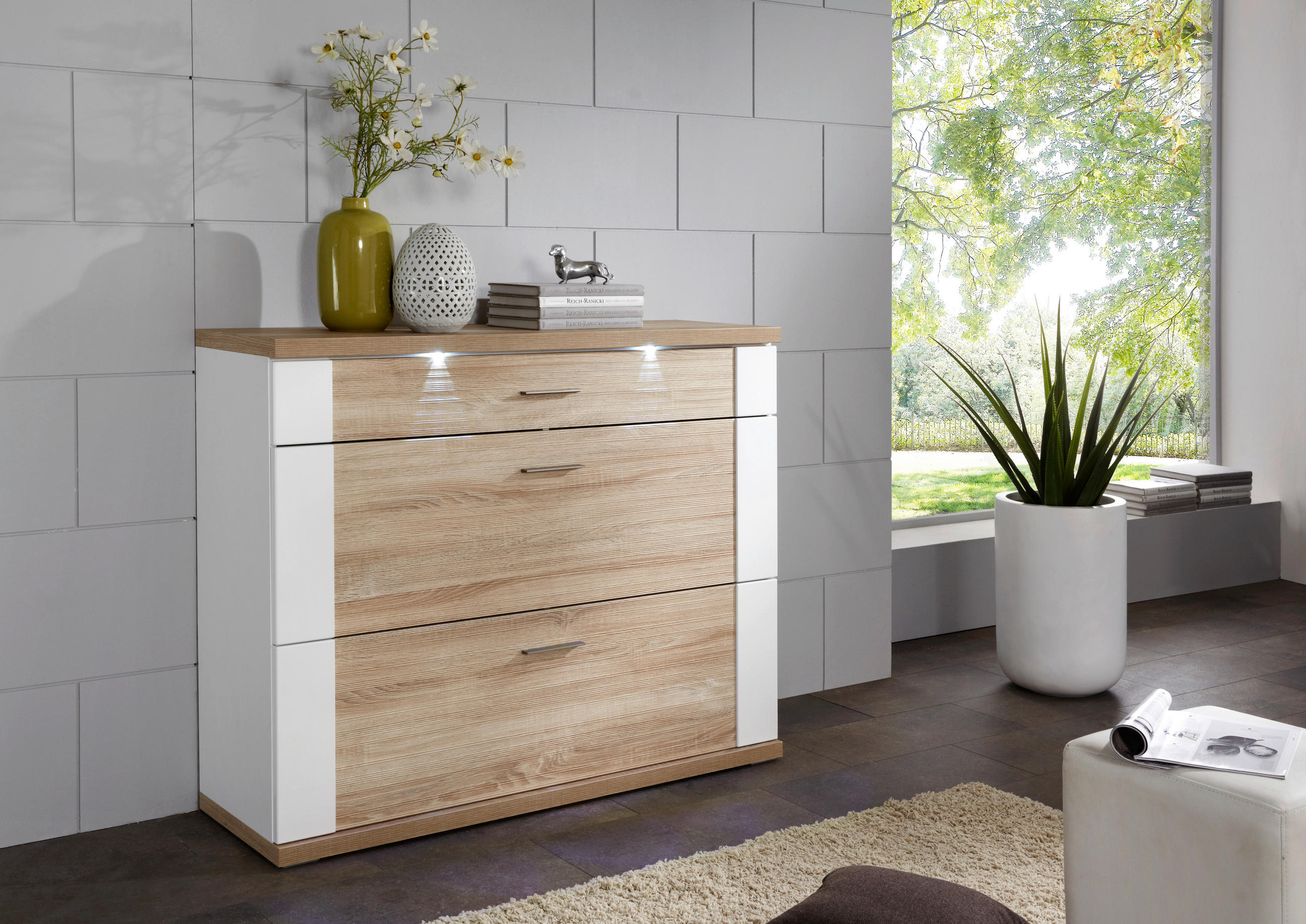 KOMMODE  in 129/107/42 cm  - Chromfarben/Eichefarben, Design, Holzwerkstoff/Metall (129/107/42cm) - Xora