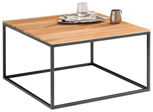 COUCHTISCH Wildeiche massiv 65/65/37 cm quadratisch Schwarz, Eichefarben  - Eichefarben/Schwarz, Design, Holz/Metall (65/65/37cm) - Johann Jakob