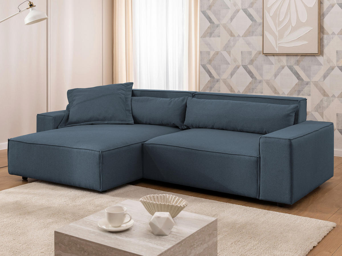 ECKSOFA Curduroy in Webstoff Blau Rückenkissen  251/142 cm  - Blau/Schwarz, Design, Kunststoff/Textil (251/142cm) - P & B