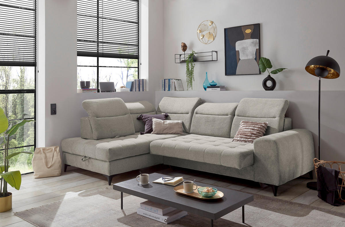 ECKSOFA in Webstoff Grau  - Schwarz/Grau, Konventionell, Kunststoff/Textil (200/282cm) - MID.YOU