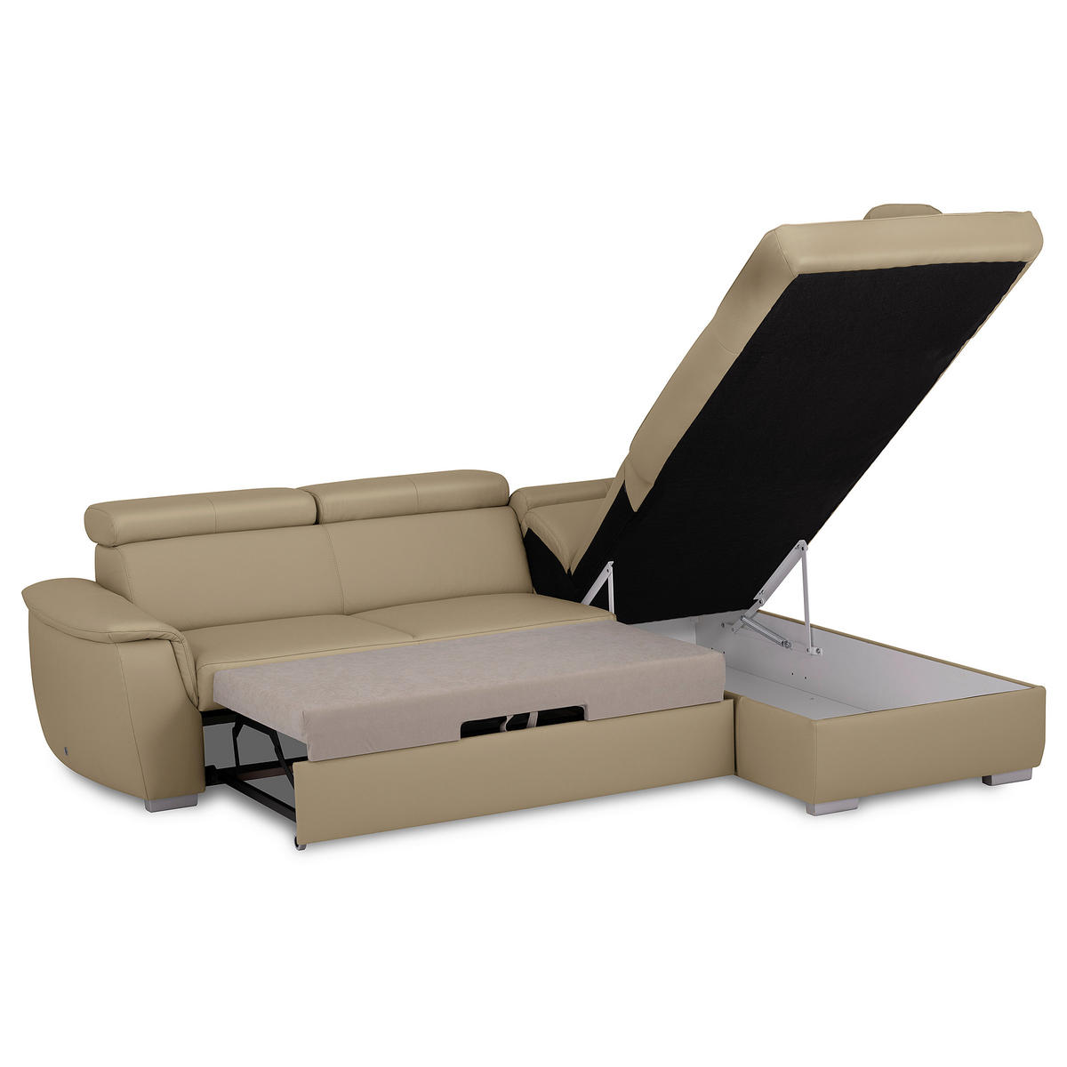 ECKSOFA  in Lederlook Echtleder Hellgrau  - Silberfarben/Hellgrau, Leder/Holz (262/211cm) - Celina Home