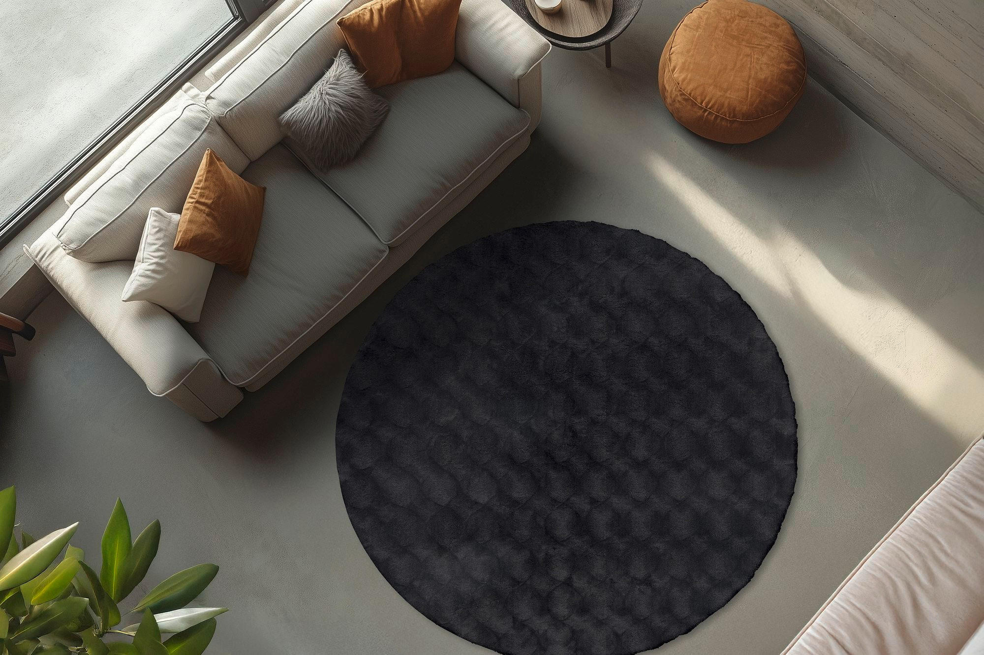 Thumbnail - Obsession Hochflorteppich My Diamond, Anthrazit, Textil, Uni, rund, für Fußbodenheizung geeignet, vegan, Teppiche & Böde...