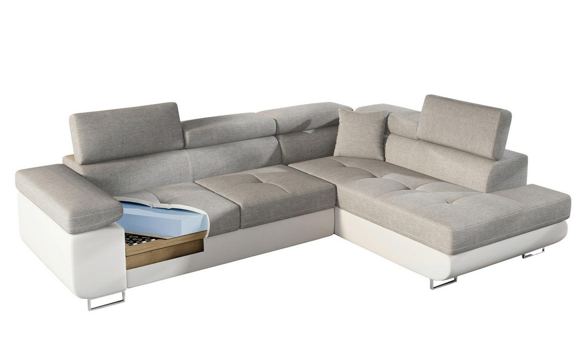 ECKSOFA in Textilgeflecht Grau, Weiß  272/203 cm  - Chromfarben/Weiß, Design, Textil/Metall (272/203cm) - MID.YOU