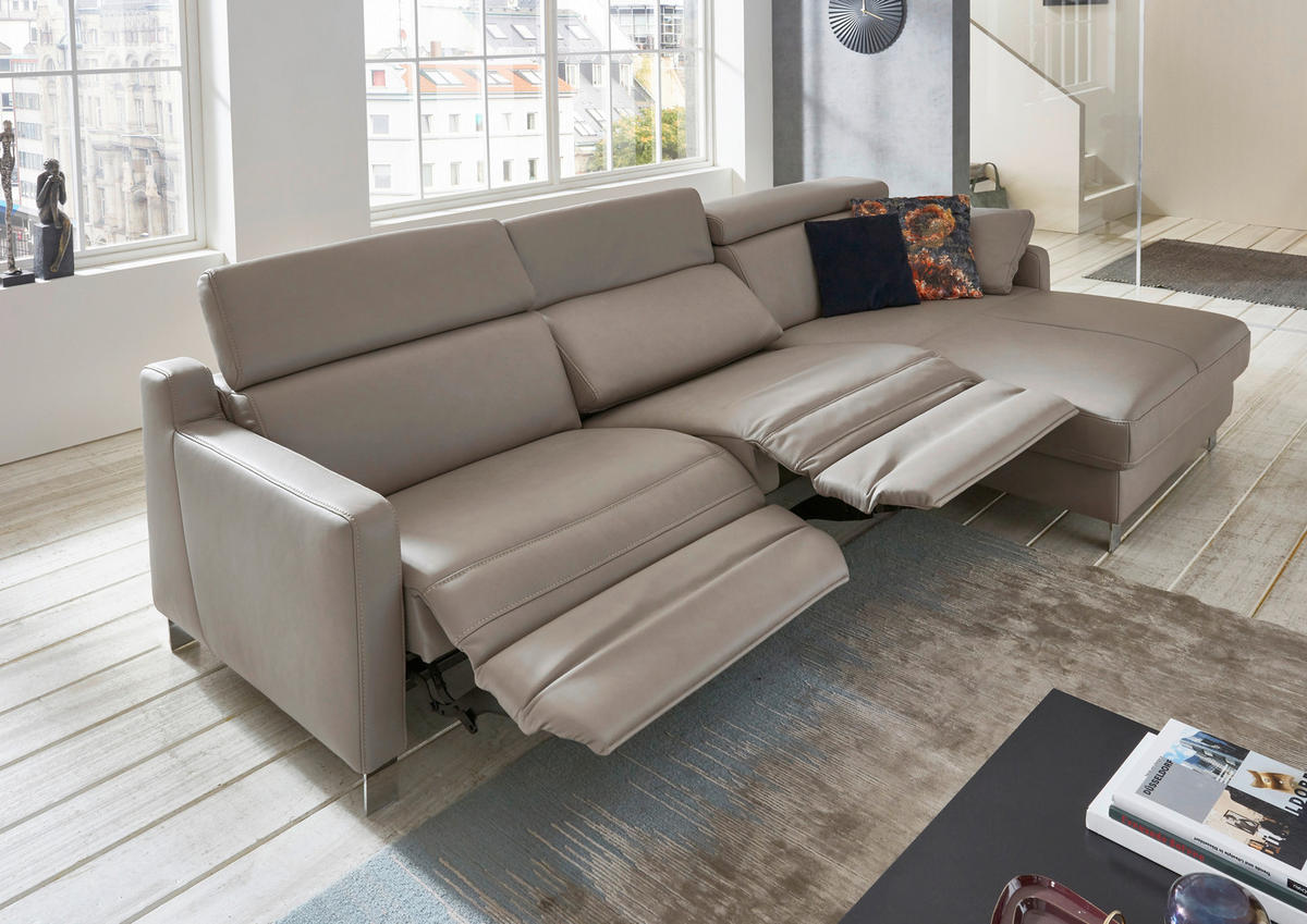 ECKSOFA in Echtleder Grau  - Schwarz/Grau, Design, Leder/Metall (176/271cm) - Valdera
