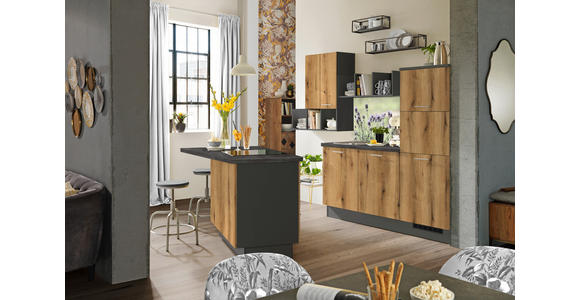 KÜCHENLEERBLOCK  270/150 cm  in Graphitfarben, Eichefarben  - Edelstahlfarben/Eichefarben, Design, Holzwerkstoff/Metall (270/150cm) - Xora