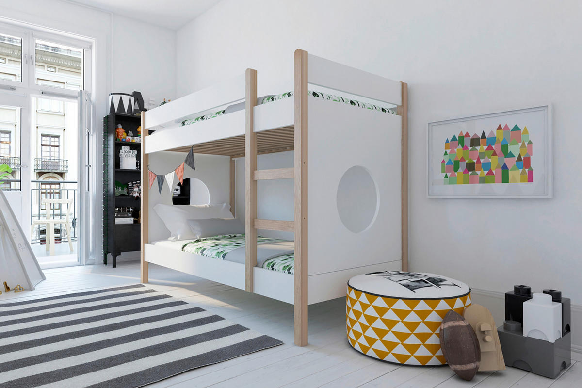 ETAGENBETT 90/200 cm,  in Naturfarben, Weiß, Leiter, Lattenrost  - Naturfarben/Weiß, Design, Holz/Holzwerkstoff (90/200cm) - Livetastic