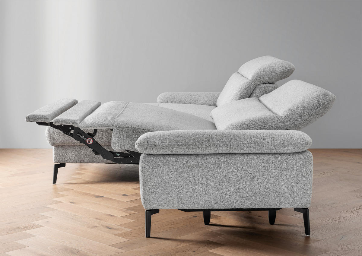 ECKSOFA CANCELLI Hellgrau Struktur Zierkissen, Relaxfunktion  - Hellgrau/Schwarz, KONVENTIONELL, Textil/Metall (178/300cm) - Livetastic