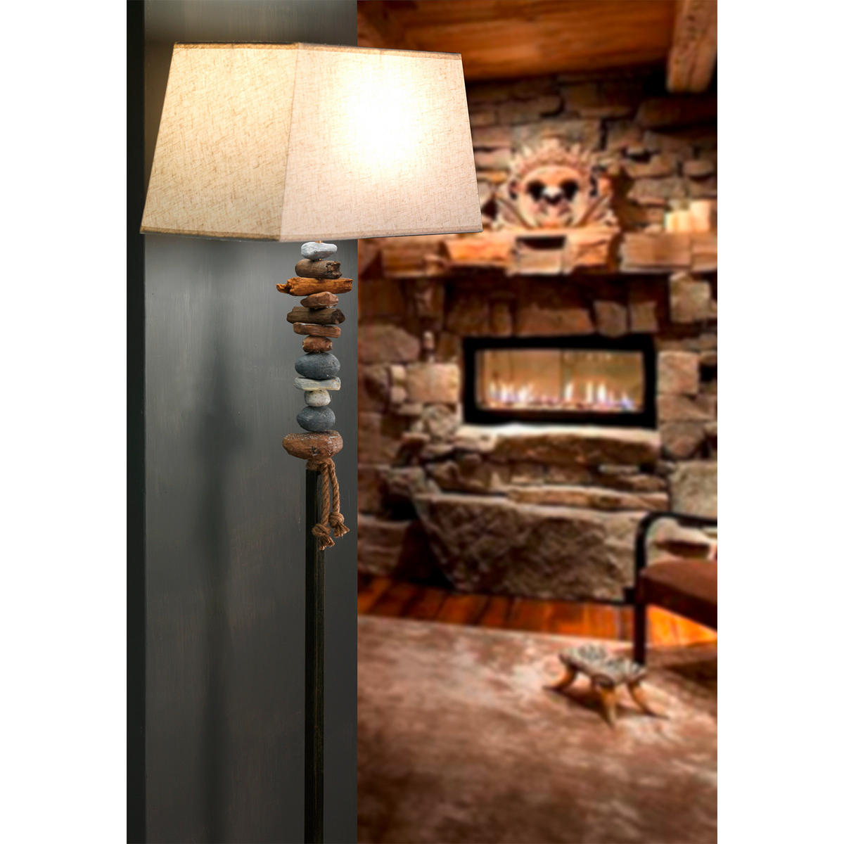 STEHLEUCHTE 45/25/170 cm    - Schwarz/Weiß, Natur, Textil/Stein (45/25/170cm)