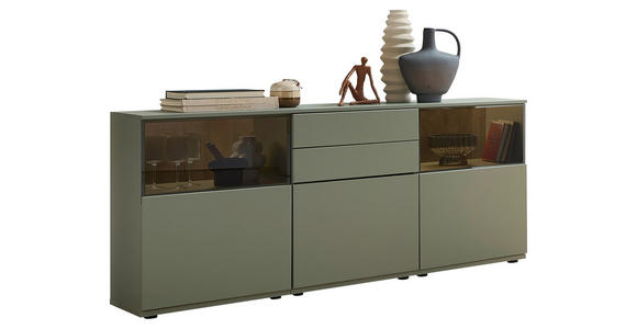 SIDEBOARD Eichefarben, Schilfgrün  180/85/40 cm  - Schilfgrün/Eichefarben, KONVENTIONELL, Glas/Holzwerkstoff (180/85/40cm) - Venda