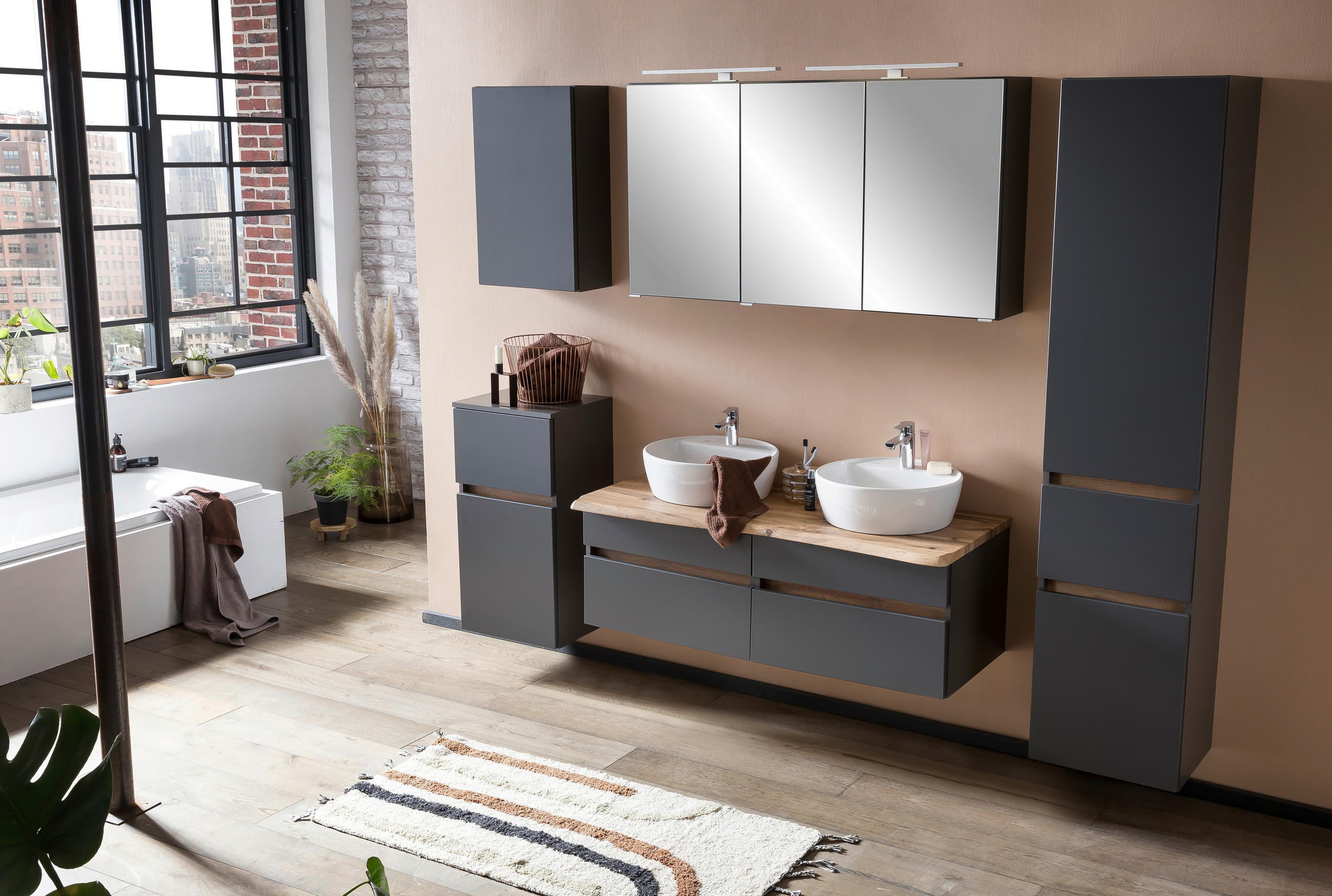 SPIEGELSCHRANK 120/64/20 cm  - Graphitfarben, Natur, Holzwerkstoff (120/64/20cm) - Xora