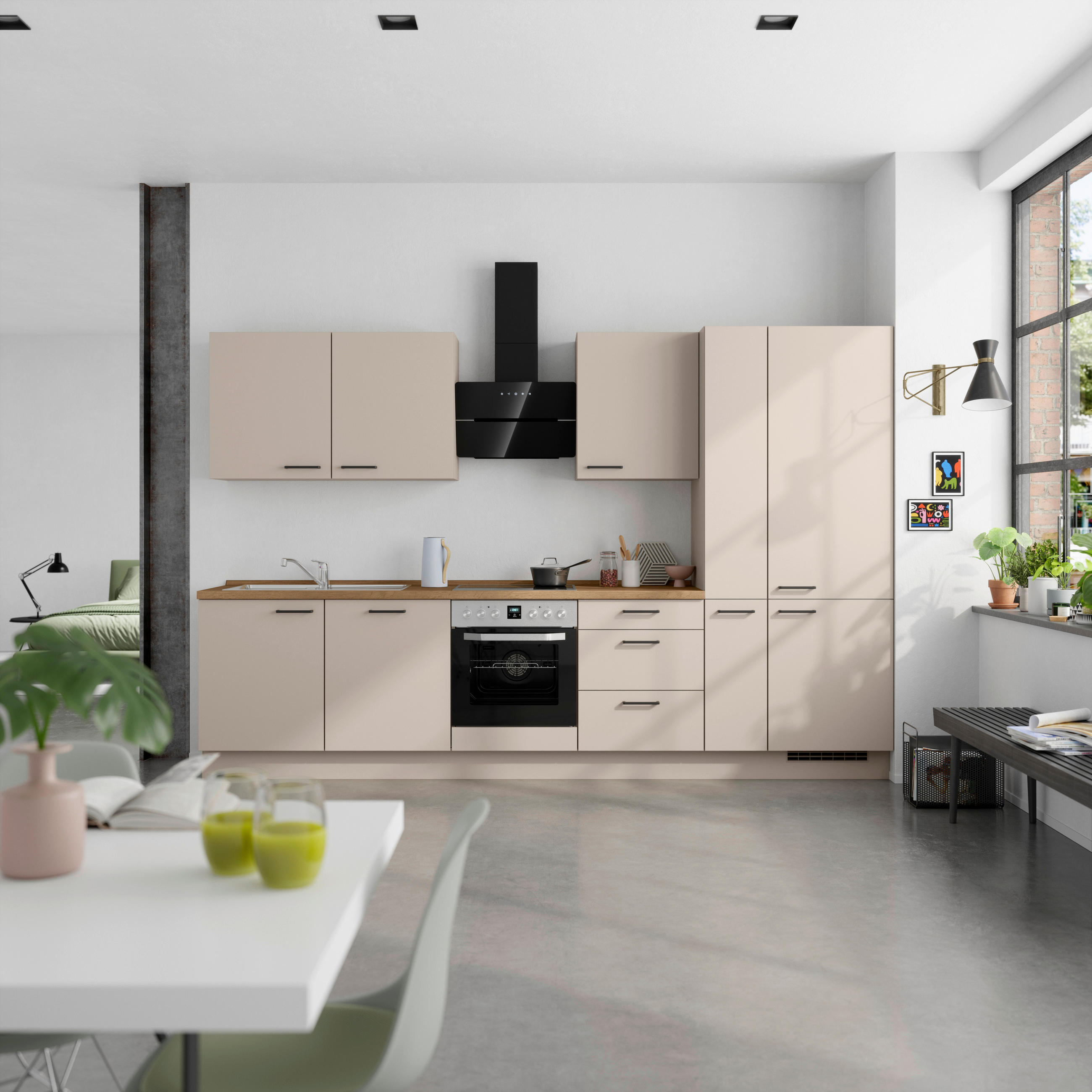 KÜCHENBLOCK Easytouch 330 cm  in Eichefarben, Sandfarben  - Sandfarben/Eichefarben, MODERN, Holzwerkstoff/Metall (330cm) - Nobilia