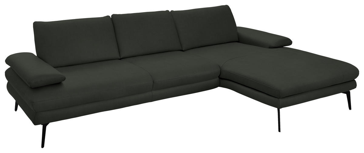 ECKSOFA in Echtleder Dunkelgrün  - Dunkelgrün/Schwarz, Design, Leder/Metall (310/180cm) - Dieter Knoll