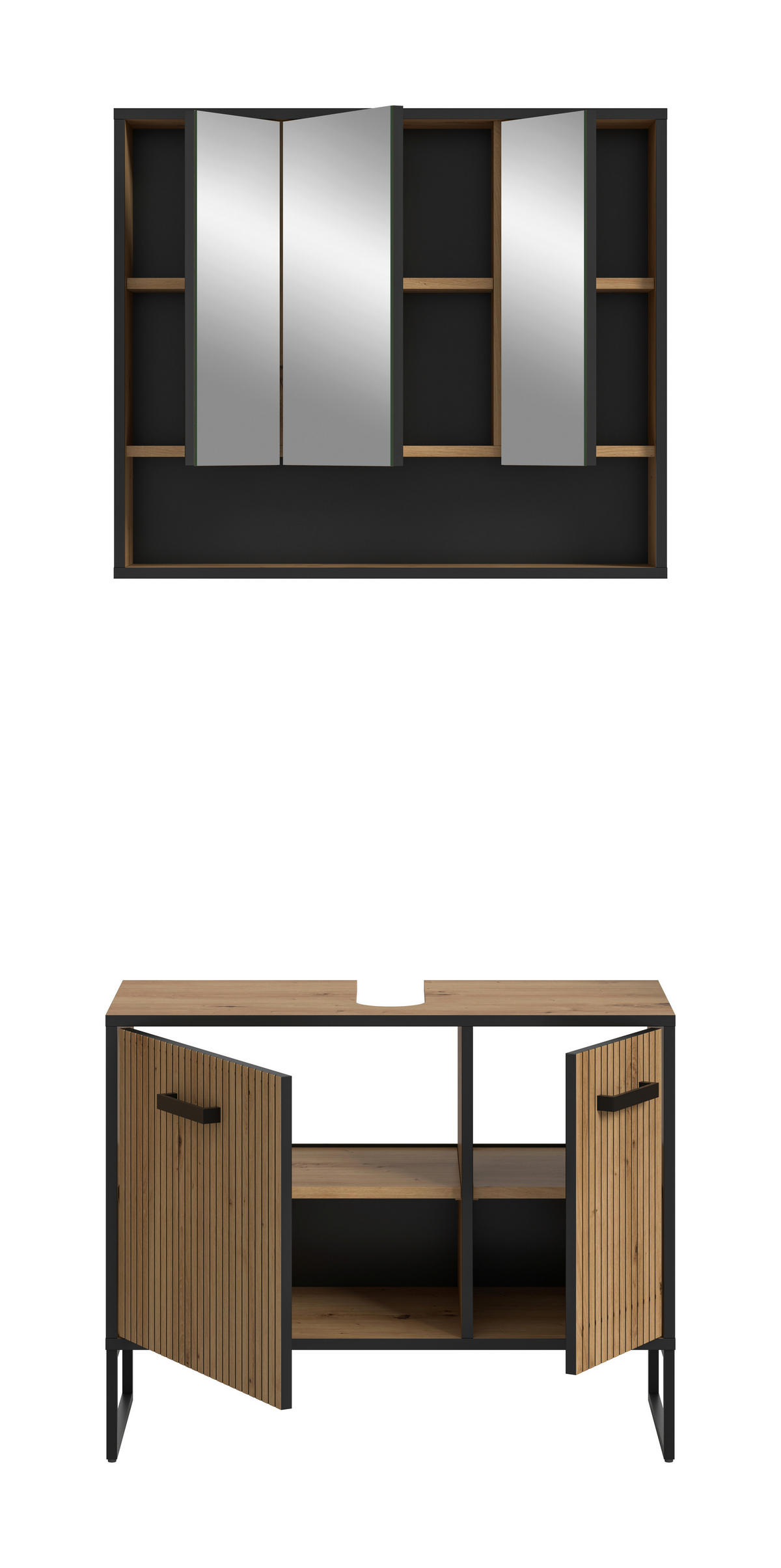 BADRUM 80 cm  - svart/ek Artisan, Trend, metall/trämaterial (80cm) - MID.YOU