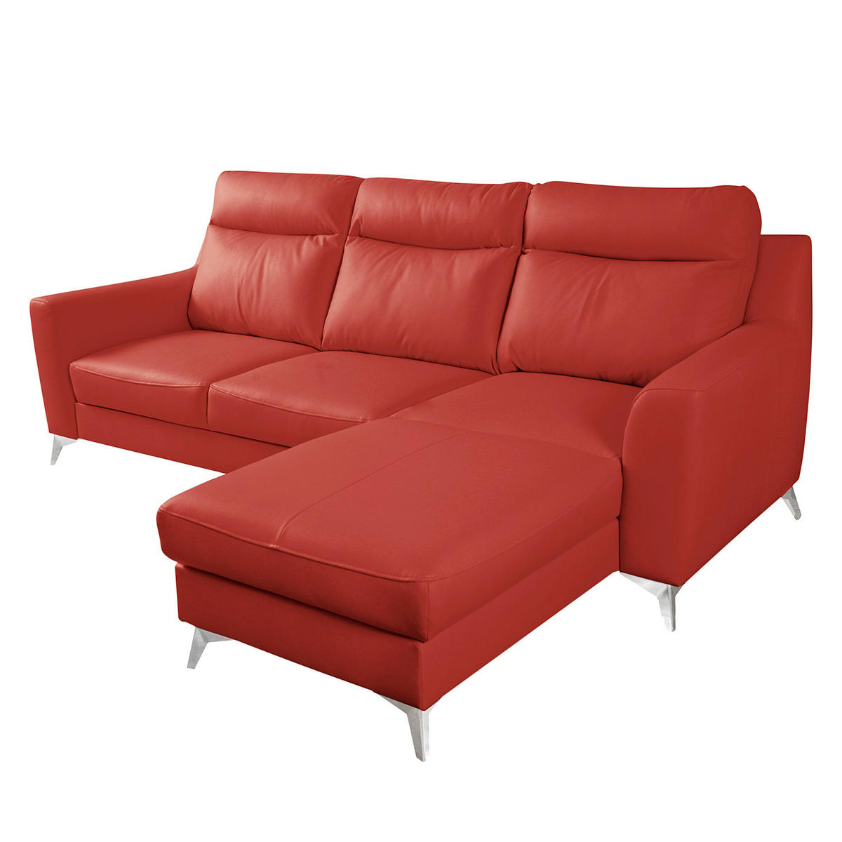 ECKSOFA Lederlook Echtleder Rot  - Chromfarben/Rot, Design, Leder/Textil (236/168cm) - Livetastic